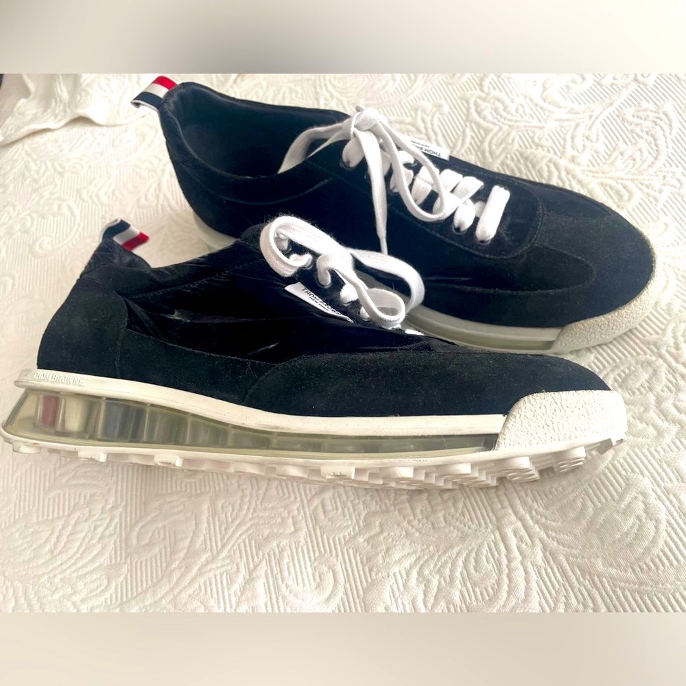 Thom Browne laced sneakers Women Air clear platform black reflective fabric 10.5